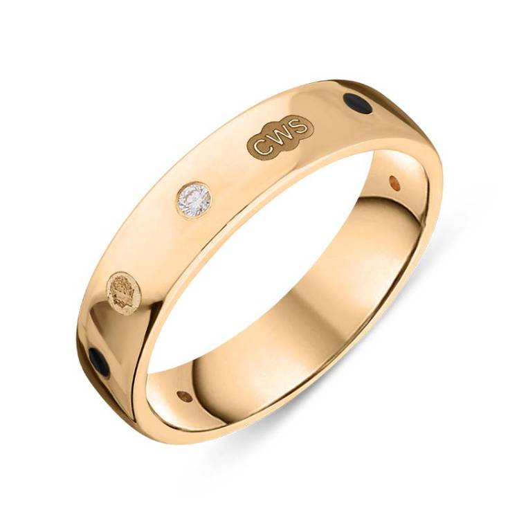 9ct Rose Gold 0.08ct Diamond Whitby Jet King's Coronation Hallmark 5mm Ring - J