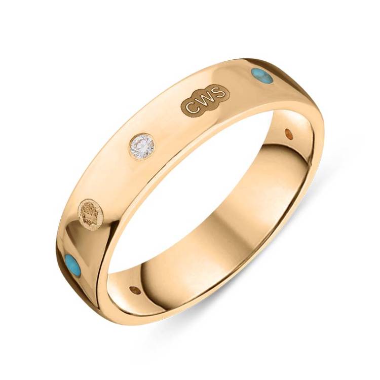 9ct Rose Gold 0.08ct Diamond Turquoise King's Coronation Hallmark 5mm Ring - U