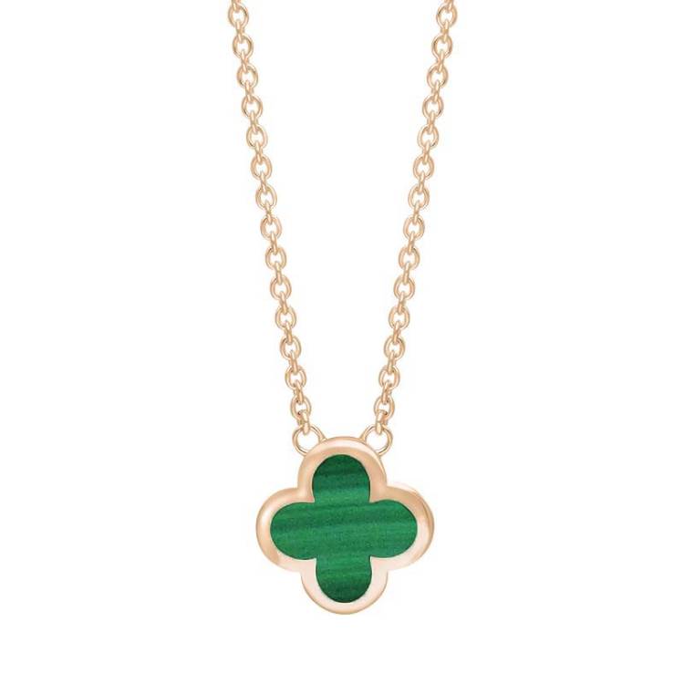 9ct Rose Gold Malachite Bloom Small Four Leaf Clover Polished Edge Pendant