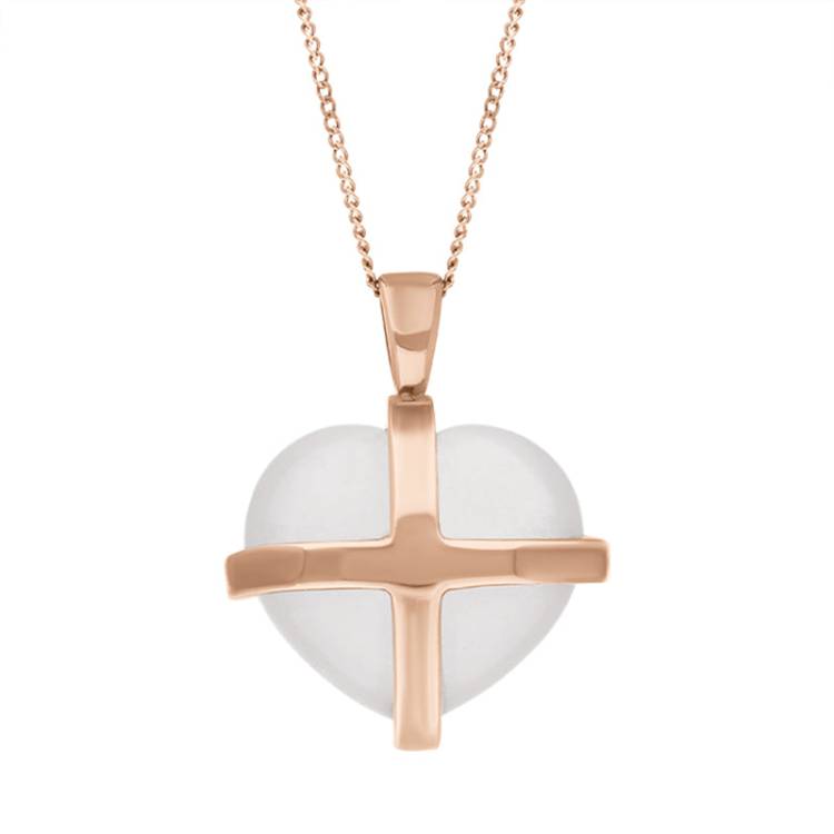 9ct Rose Gold Rose Quartz Medium Cross Heart Necklace D - Gold