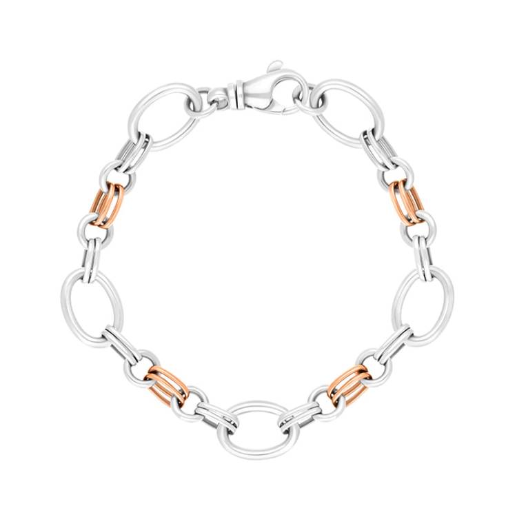 9ct Rose Gold Sterling Silver Double Link Handmade Bracelet