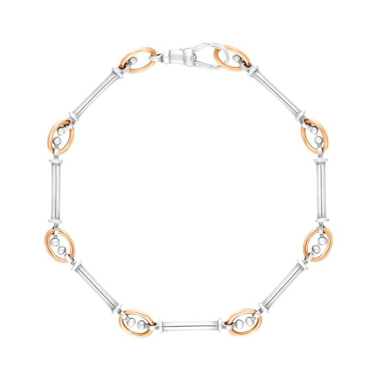 9ct Rose Gold Sterling Silver Handmade Baton Link Bracelet