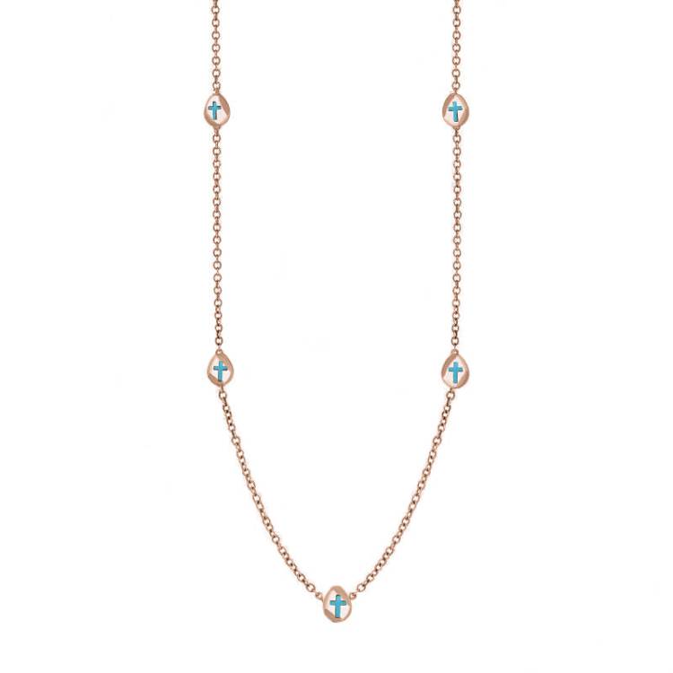 9ct Rose Gold Turquoise Cross Link Disc Chain Necklace - Option1 Value Rose Gold