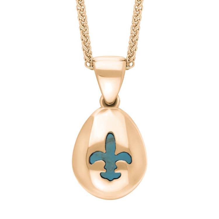 9ct Rose Gold Turquoise Fleur De Lis Pear Shape Necklace