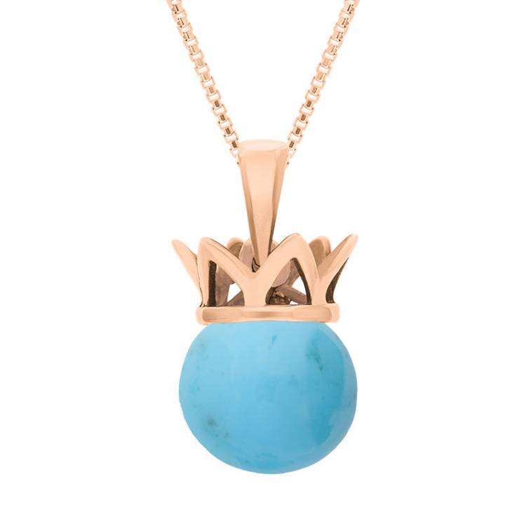 9ct Rose Gold Turquoise Royal Coronet 11mm Bead Pendant - Rose Gold