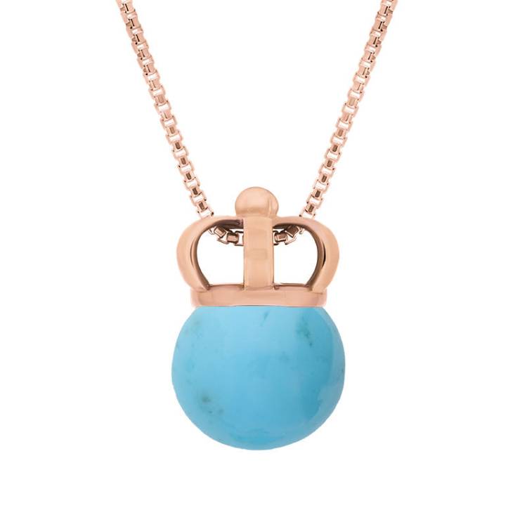 9ct Rose Gold Turquoise Royal Crown 11mm Bead Pendant - Rose Gold