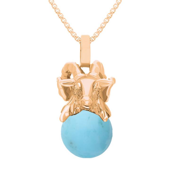 9ct Rose Gold Turquoise Zodiac Aries 8mm Bead Pendant - Rose Gold