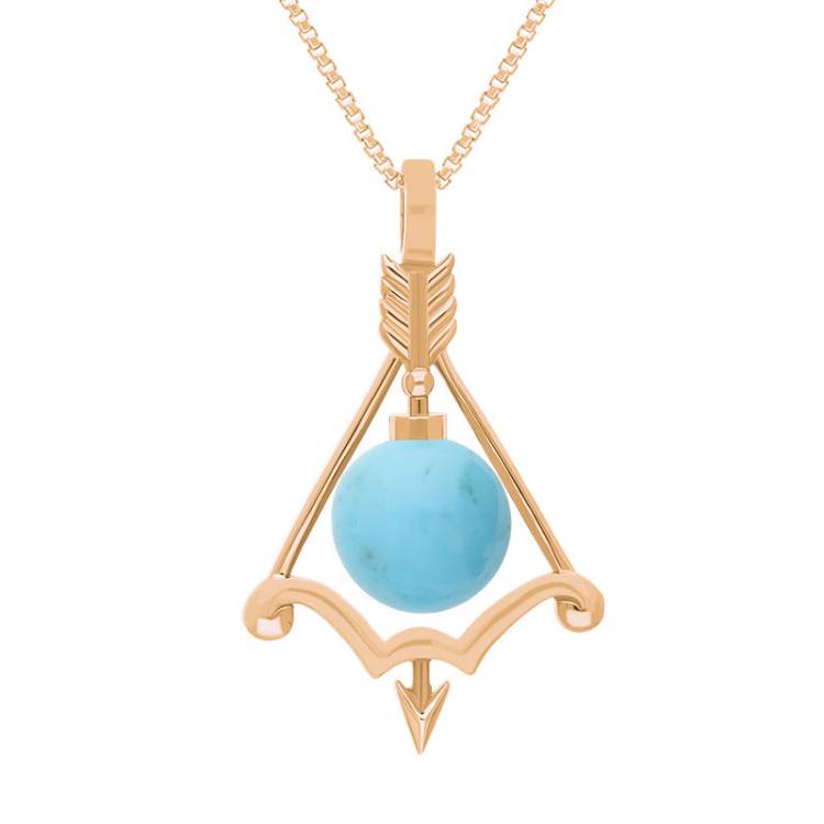 9ct Rose Gold Turquoise Zodiac Sagittarius 8mm Bead Pendant - Rose Gold