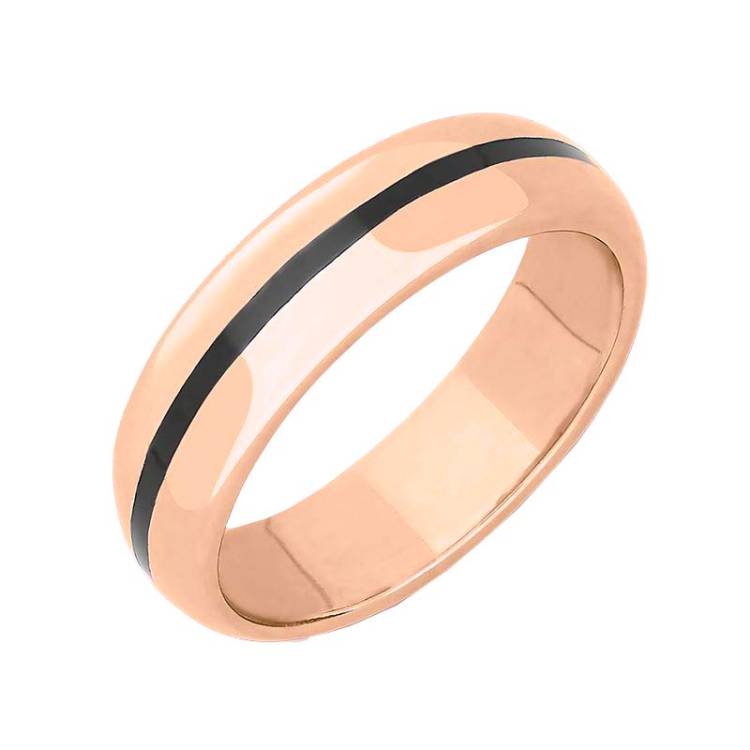 9ct Rose Gold Whitby Jet 1mm Stone Inlaid Wedding Band Ring - Rose Gold