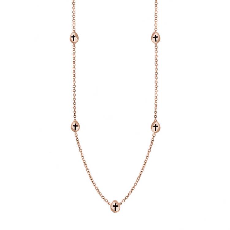 9ct Rose Gold Whitby Jet Cross Link Disc Chain Necklace - Option1 Value Rose Gold