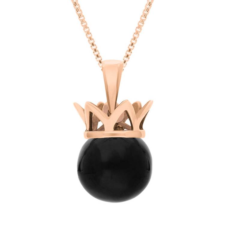 9ct Rose Gold Whitby Jet Royal Coronet 11mm Bead Pendant - Rose Gold