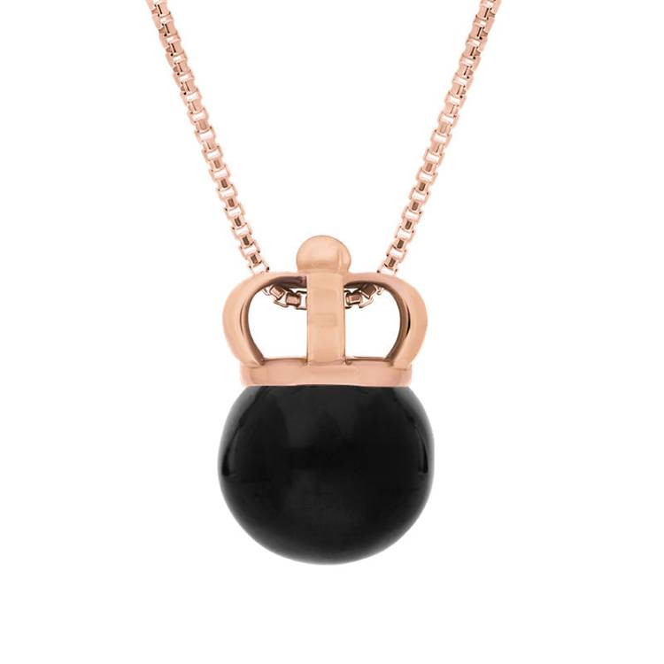 9ct Rose Gold Whitby Jet Royal Crown 11mm Bead Pendant - Rose Gold