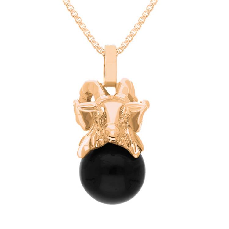 9ct Rose Gold Whitby Jet Zodiac Aries 8mm Bead Pendant - Rose Gold