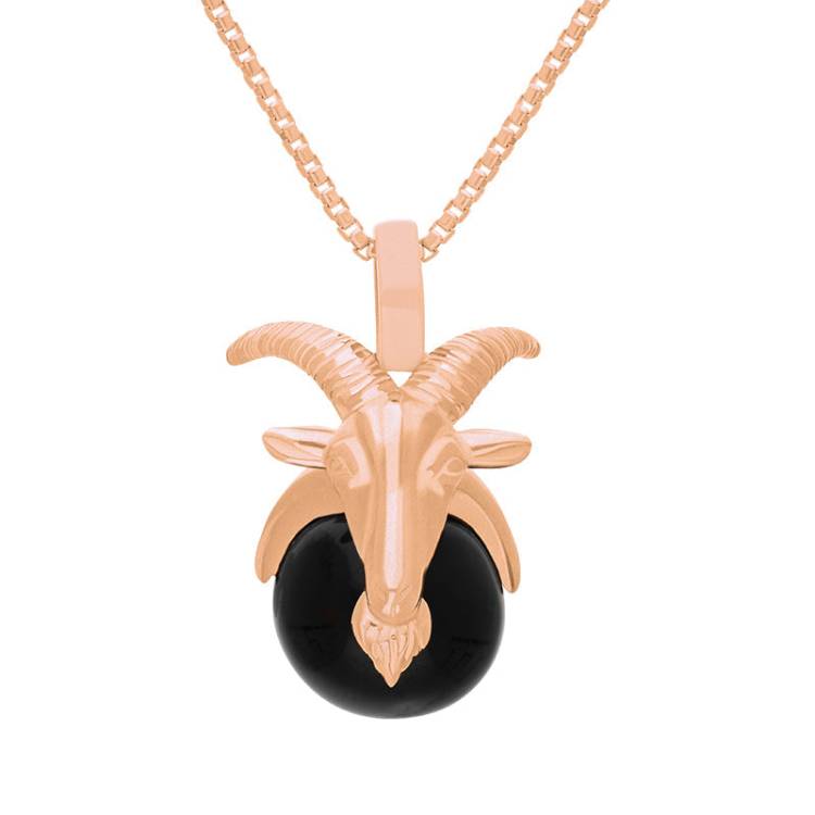 9ct Rose Gold Whitby Jet Zodiac Capricorn 9mm Bead Pendant - Rose Gold
