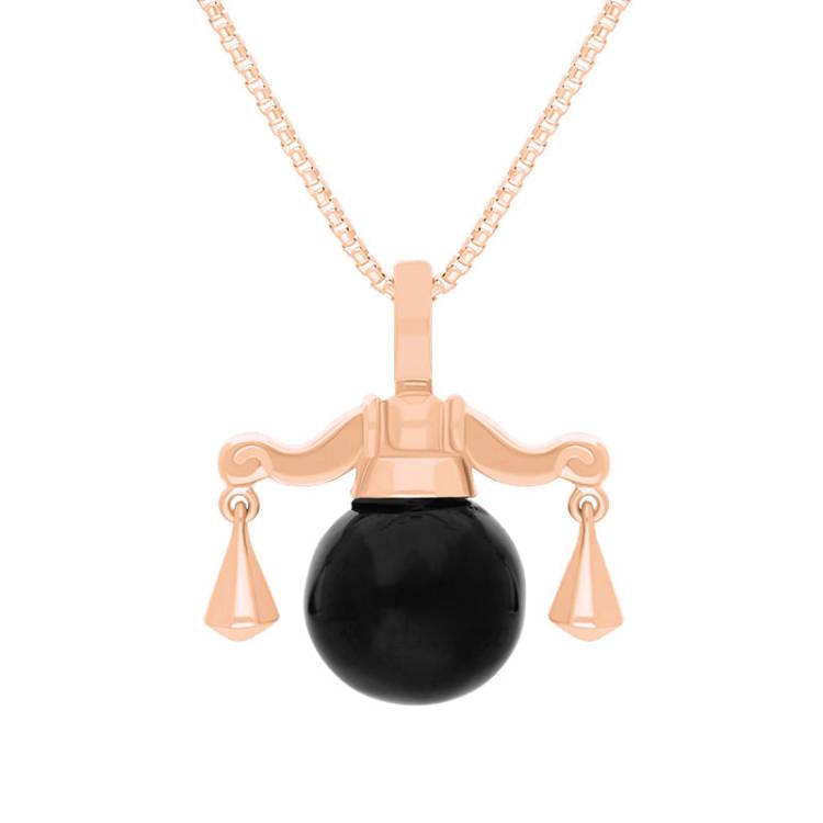 9ct Rose Gold Whitby Jet Zodiac Libra 8mm Bead Pendant - Rose Gold