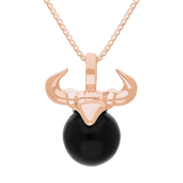 9ct Rose Gold Whitby Jet Zodiac Taurus 10mm Bead Pendant - Rose Gold