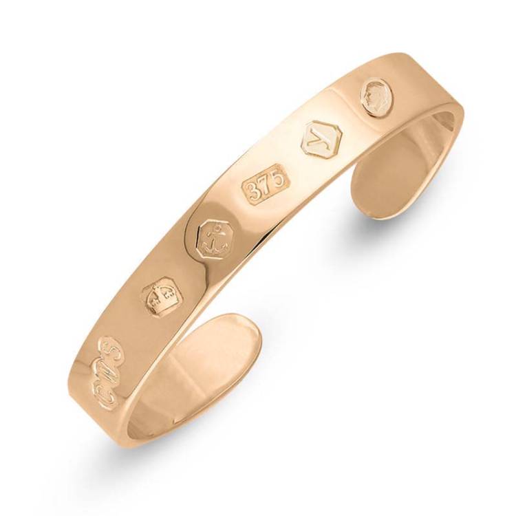 9ct Rose Gold King's Coronation Hallmark Cuff Bangle