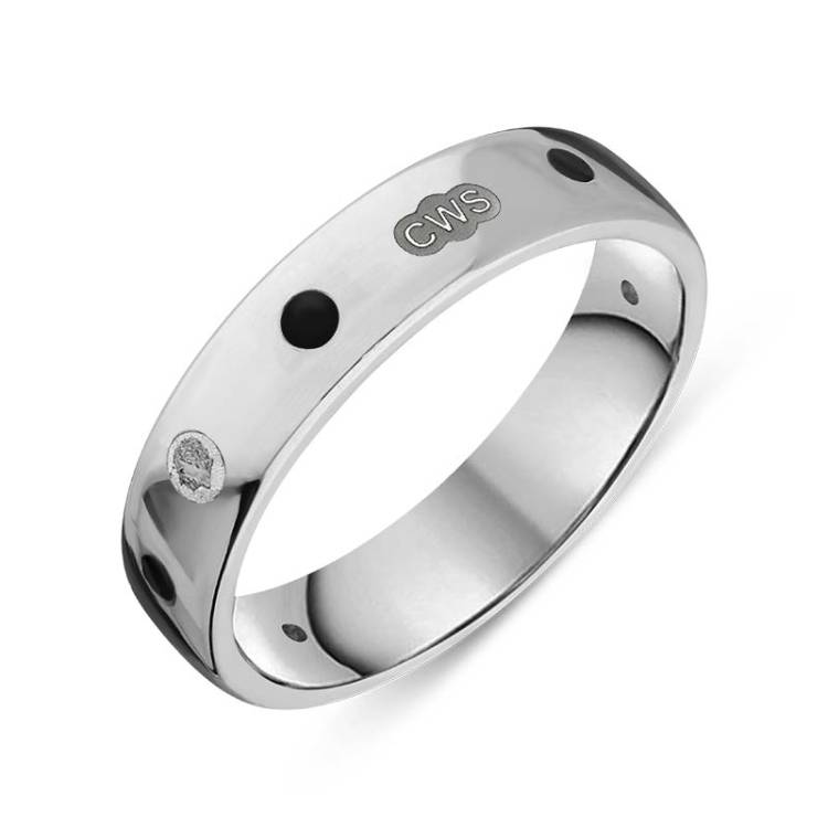 9ct White Gold Whitby Jet King's Coronation Hallmark 5mm Ring - U