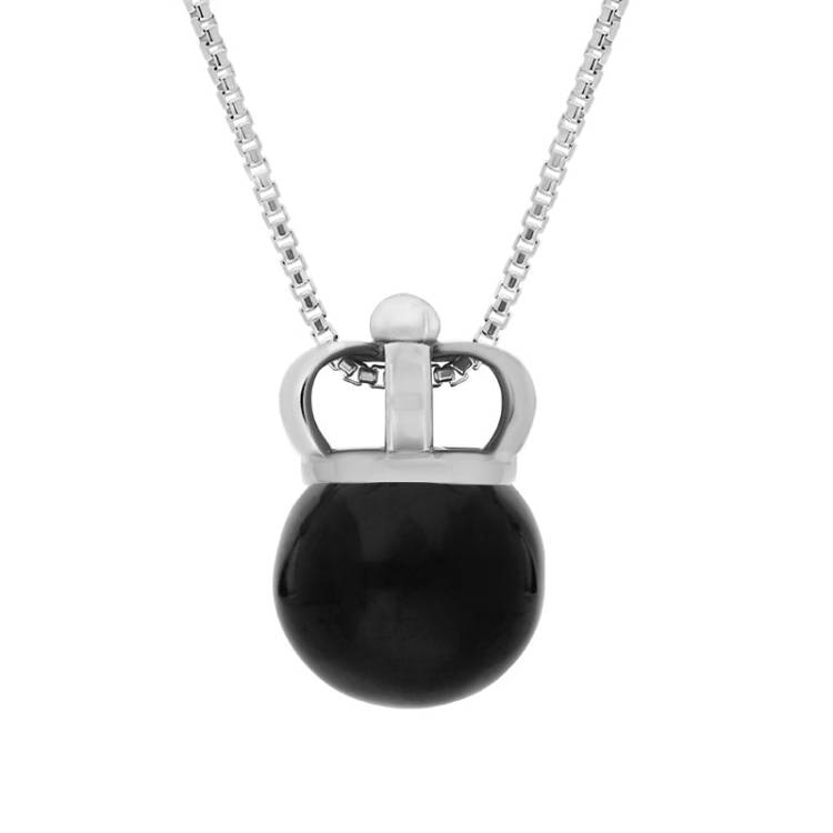 9ct White Gold Whitby Jet Royal Crown 11mm Bead Pendant - White Gold