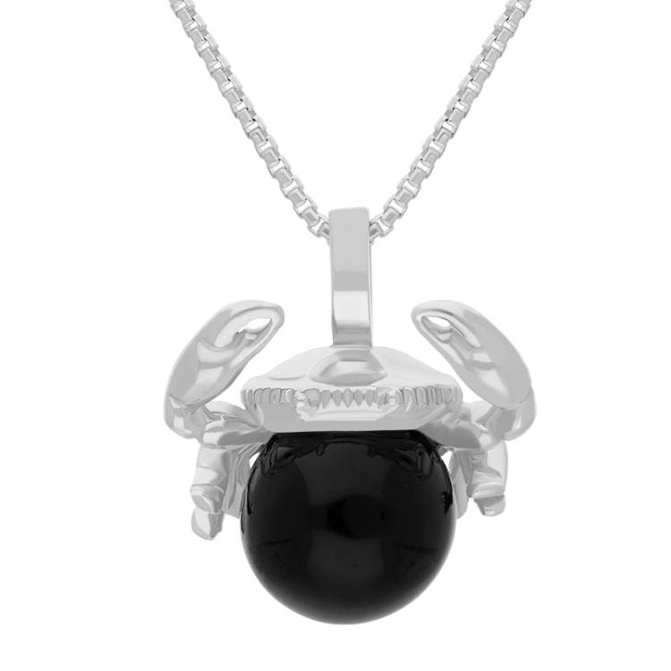 9ct White Gold Whitby Jet Zodiac Cancer 8mm Bead Pendant - White Gold