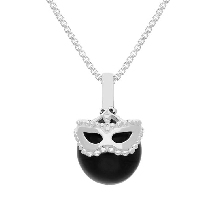 9ct White Gold Whitby Jet Zodiac Gemini 9mm Bead Pendant - White Gold