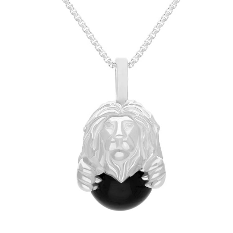 9ct White Gold Whitby Jet Zodiac Leo 10mm Bead Pendant - White Gold