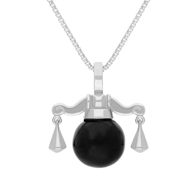 9ct White Gold Whitby Jet Zodiac Libra 8mm Bead Pendant - White Gold