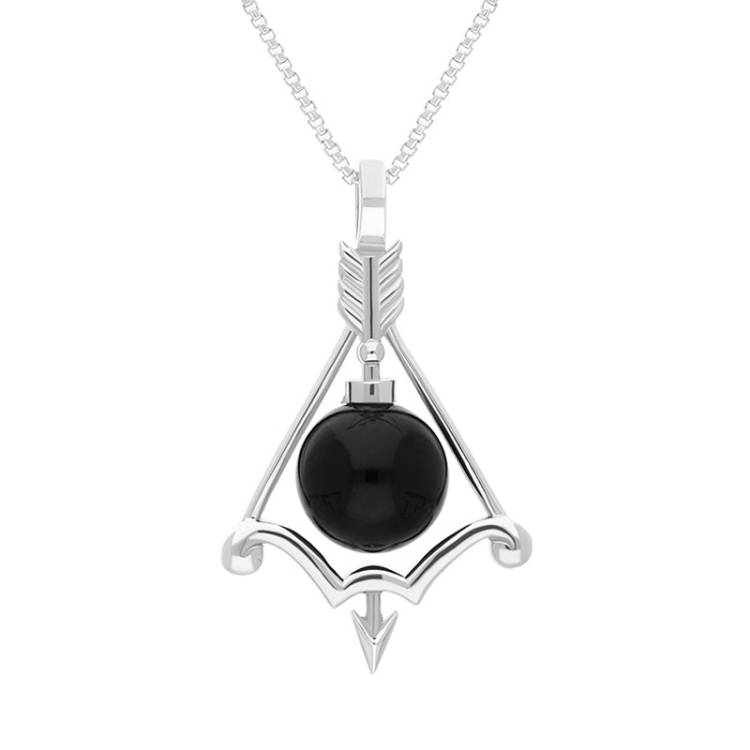 9ct White Gold Whitby Jet Zodiac Sagittarius 8mm Bead Pendant - White Gold