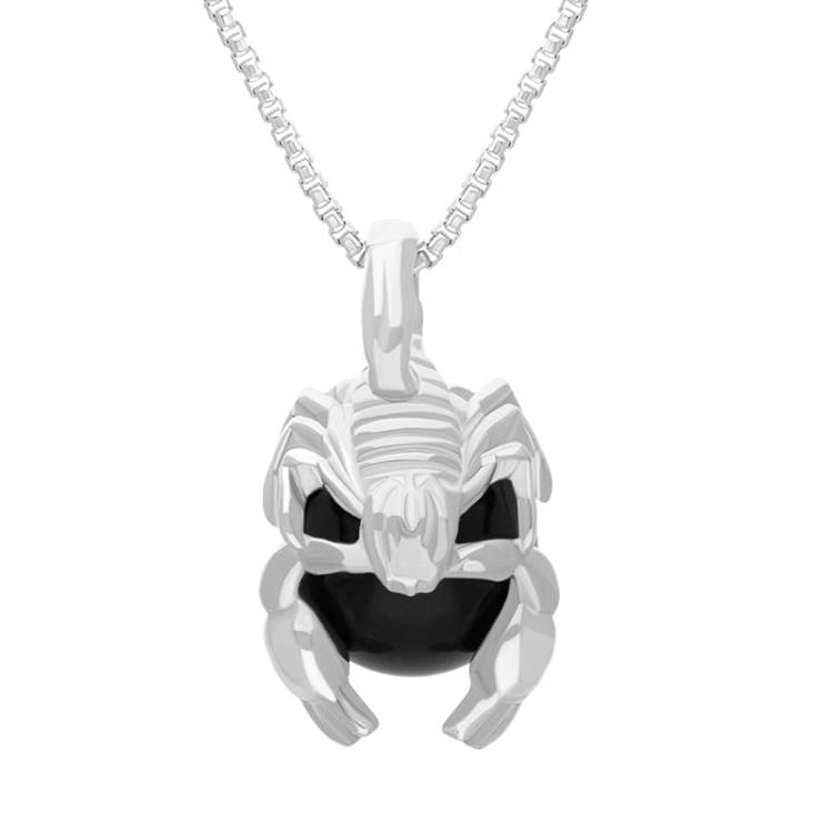 9ct White Gold Whitby Jet Zodiac Scorpio 9mm Bead Pendant - White Gold