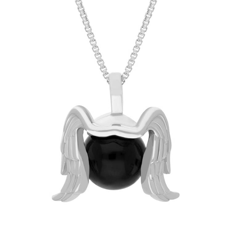 9ct White Gold Whitby Jet Zodiac Virgo 10mm Bead Pendant - White Gold