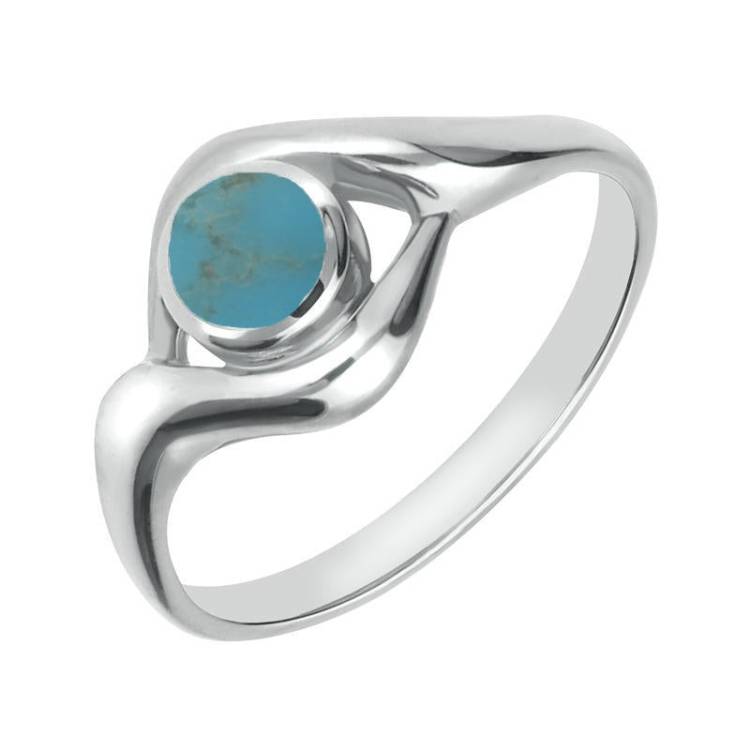9ct White Gold Turquoise Round Twist Ring - White Gold