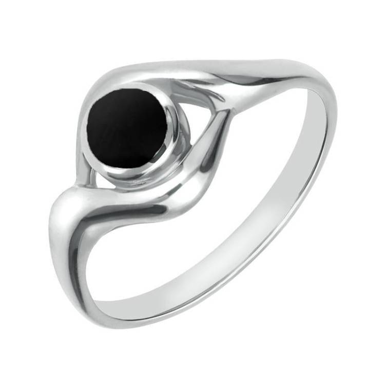 9ct White Gold Whitby Jet Round Twist Ring - White Gold