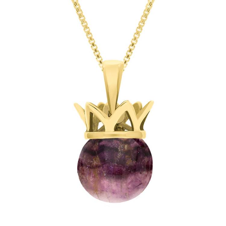 9ct Yellow Gold Blue John Royal Coronet 11mm Bead Pendant - Yellow Gold
