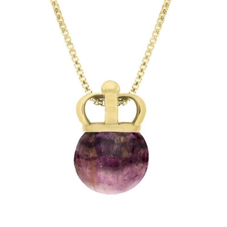 9ct Yellow Gold Blue John Royal Crown 11mm Bead Pendant - Yellow Gold