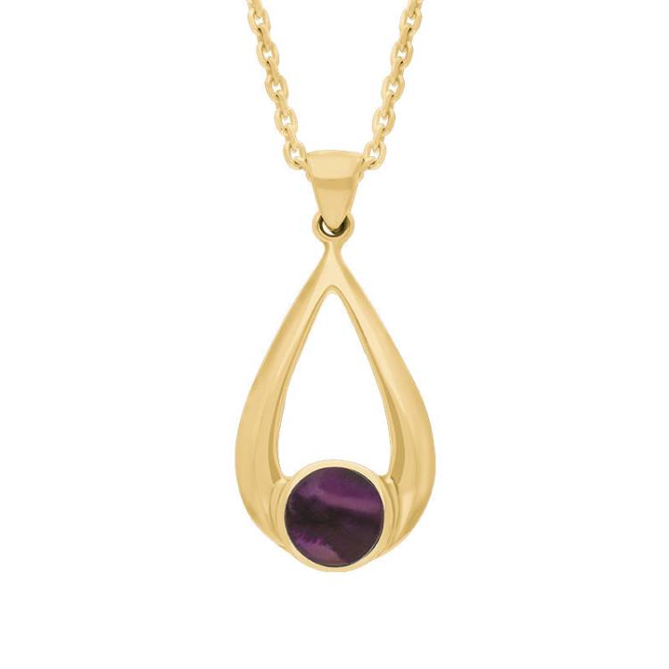 9ct Yellow Gold Blue John Teardrop Necklace - Yellow Gold