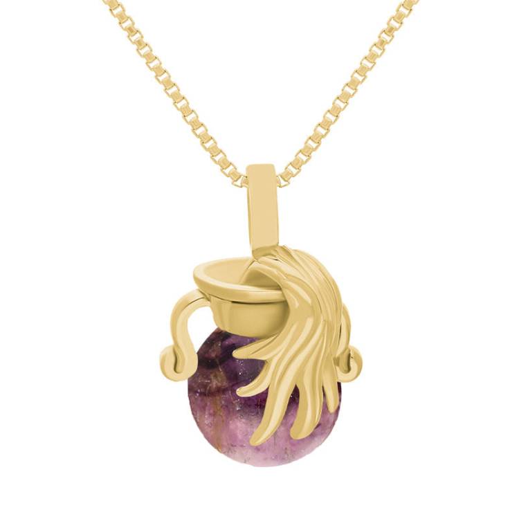 9ct Yellow Gold Blue John Zodiac Aquarius 8mm Bead Pendant - Yellow Gold