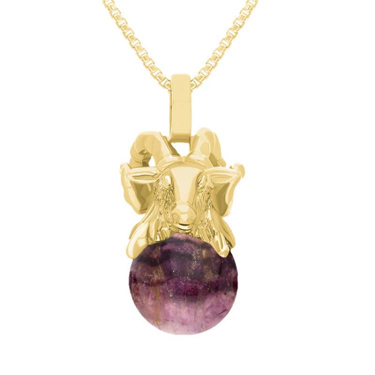 9ct Yellow Gold Blue John Zodiac Aries 8mm Bead Pendant - Yellow Gold