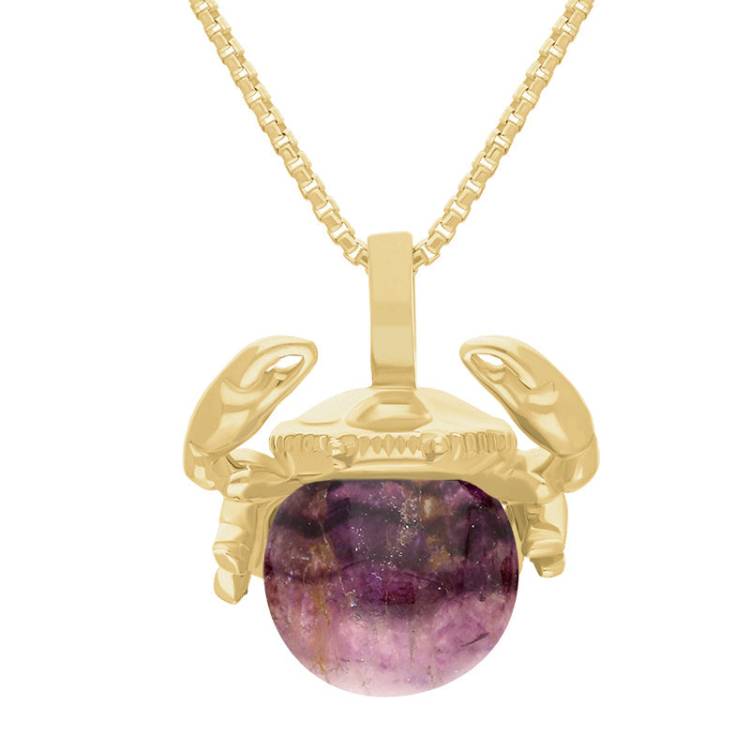 9ct Yellow Gold Blue John Zodiac Cancer 8mm Bead Pendant - Yellow Gold