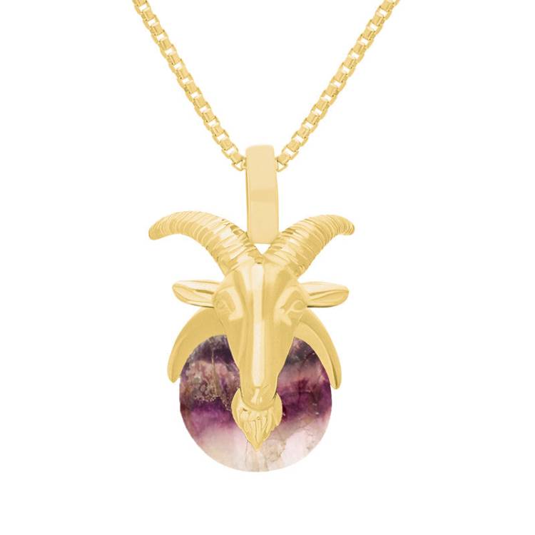 9ct Yellow Gold Blue John Zodiac Capricorn 9mm Bead Pendant - Yellow Gold
