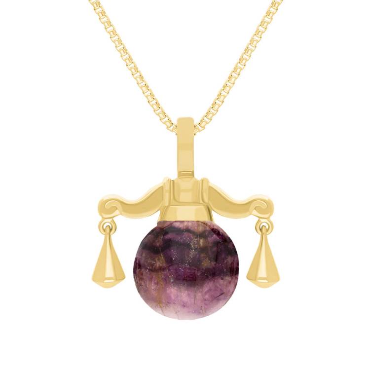 9ct Yellow Gold Blue John Zodiac Libra 8mm Bead Pendant - Yellow Gold