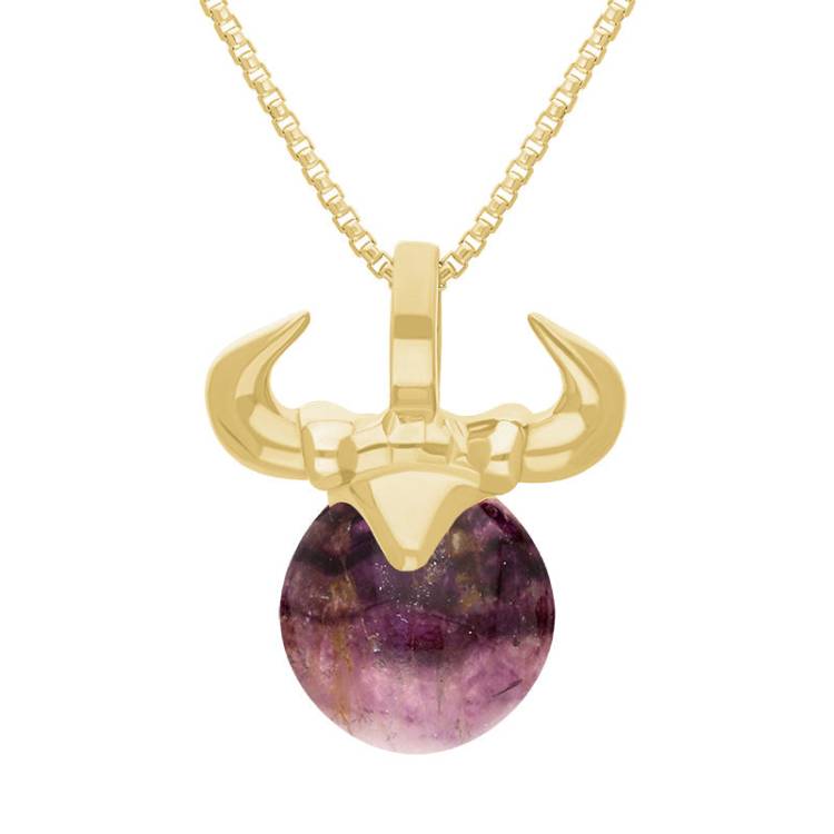 9ct Yellow Gold Blue John Zodiac Taurus 10mm Bead Pendant - Yellow Gold