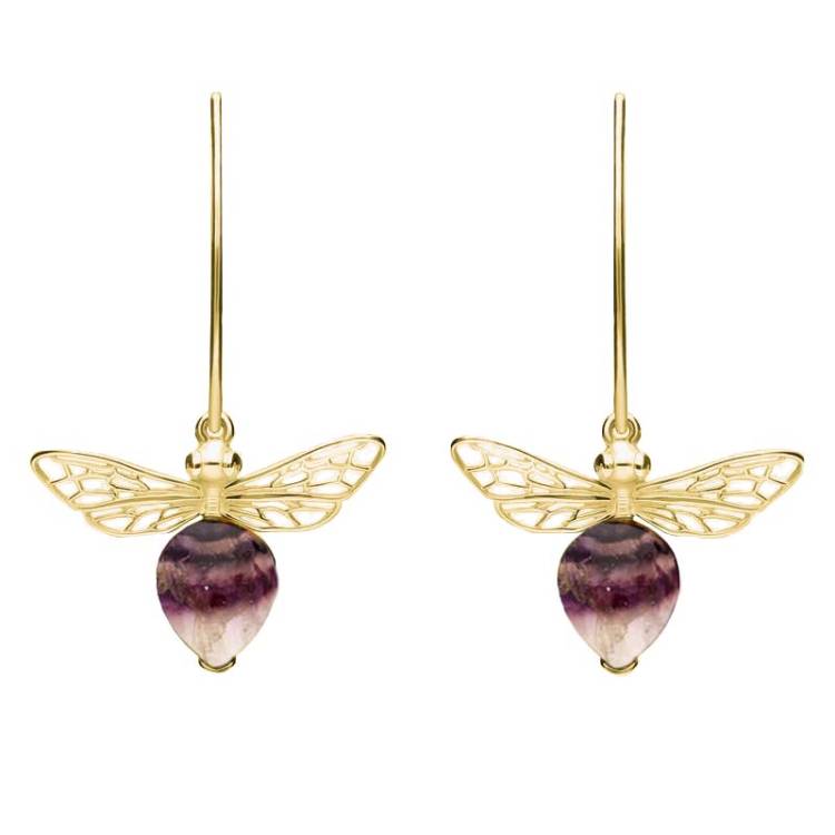 9ct Yellow Gold Blue John Bee Small Hook Earrings - Gold