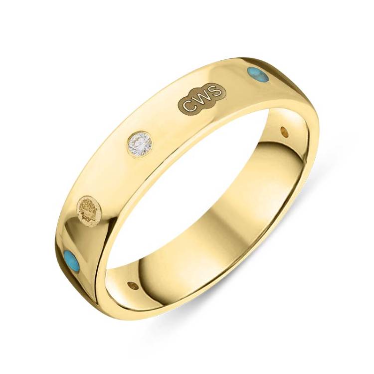 9ct Yellow Gold 0.08ct Diamond Turquoise King's Coronation Hallmark 5mm Ring - O