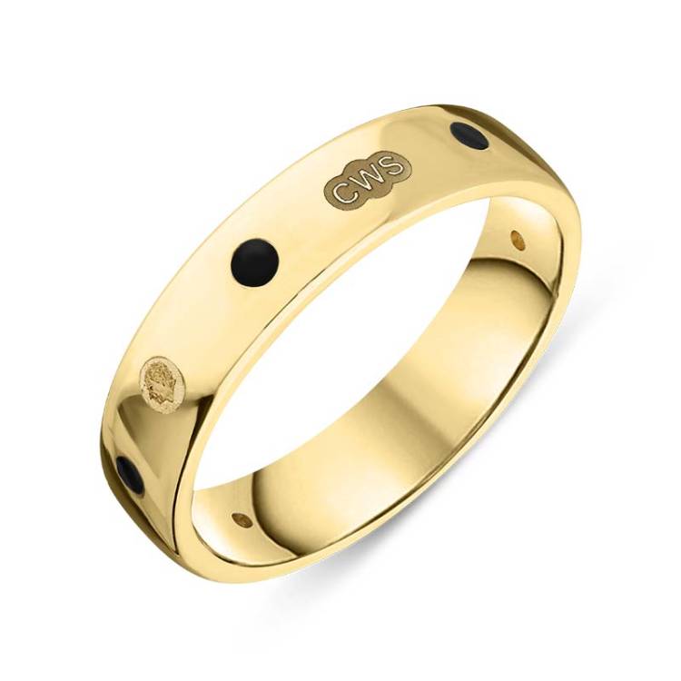 9ct Yellow Gold Whitby Jet King's Coronation Hallmark 5mm Ring - K