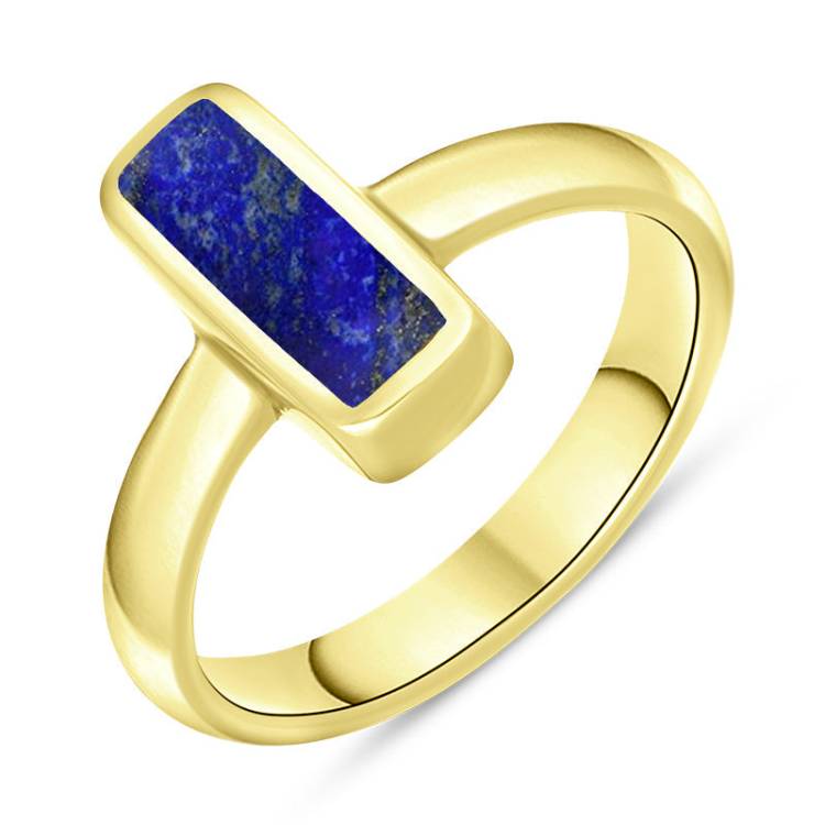 9ct Yellow Gold Lapis Lazuli Slim Oblong Ring - Yellow Gold