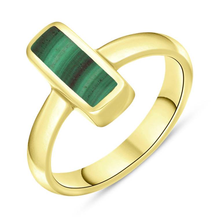 9ct Yellow Gold Malachite Dinky Oblong Ring - Yellow Gold