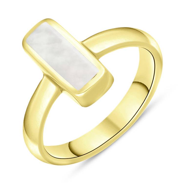 9ct Yellow Gold Mother of Pearl Slim Oblong Ring - Yellow Gold