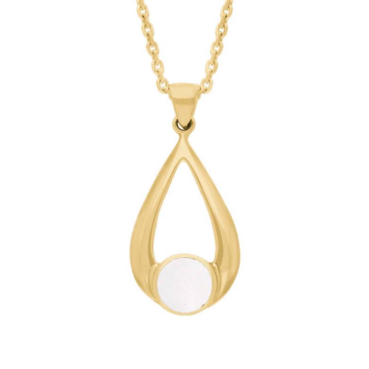 9ct Yellow Gold Mother of Pearl Teardrop Necklace - Yellow Gold