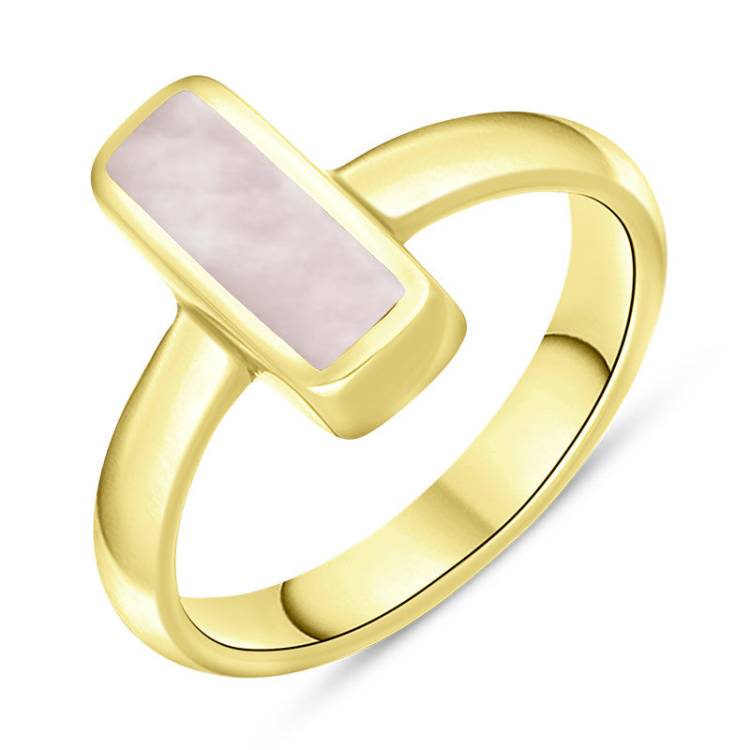 9ct Yellow Gold Pink Mother of Pearl Slim Oblong Ring - Yellow Gold