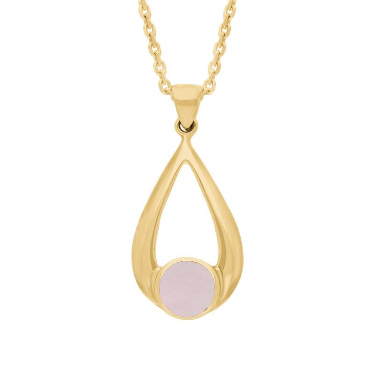 9ct Yellow Gold Pink Mother of Pearl Teardrop Necklace - Yellow Gold